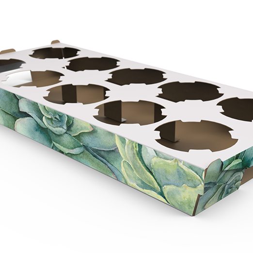 Bedrukte massief kartonnen trays voor 2x5 potplantjes • Solidus
