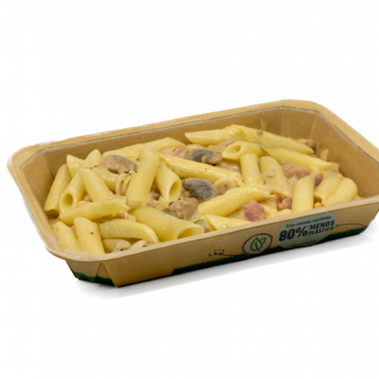 Ready meal pasta with cream sauce in a fibre-based Solidus MAP tray