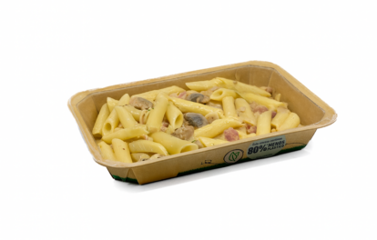 Ready meal pasta with cream sauce in a fibre-based Solidus MAP tray